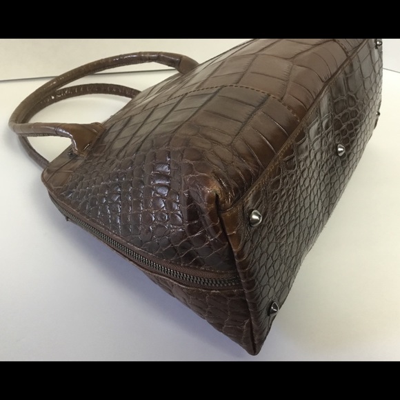 Furla Brown Croco Satchel Purse Handbag - Picture 6 of 8